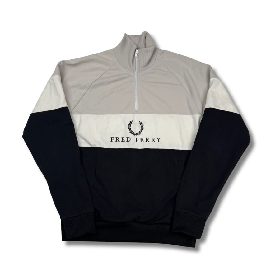 Fred Perry Quarter-Zip Schwarz-Grau-Weiß (M)