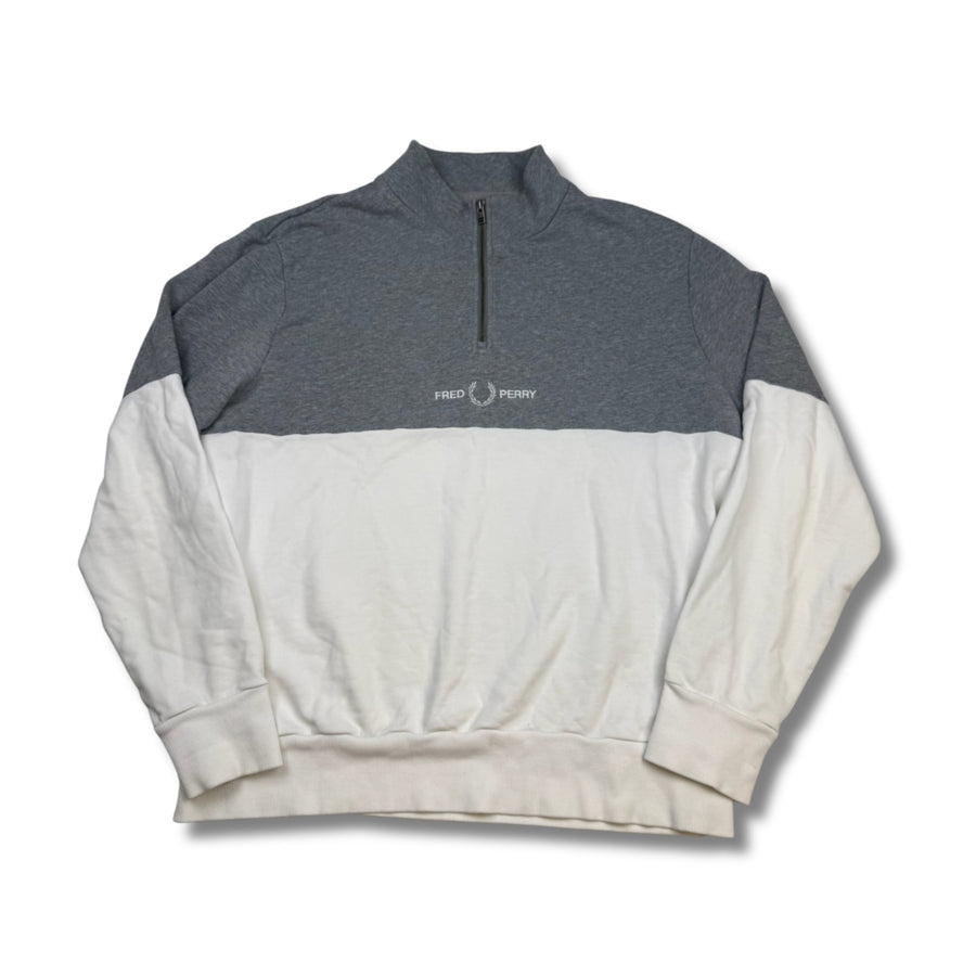 Fred Perry Quarter-Zip Weiß-Grau (XXL)